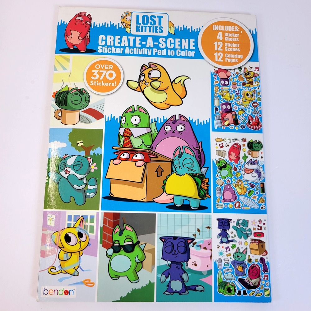 Bendon Lost Kitties Create-A-Scene Sticker Activity Pad Multicolor Kids Book